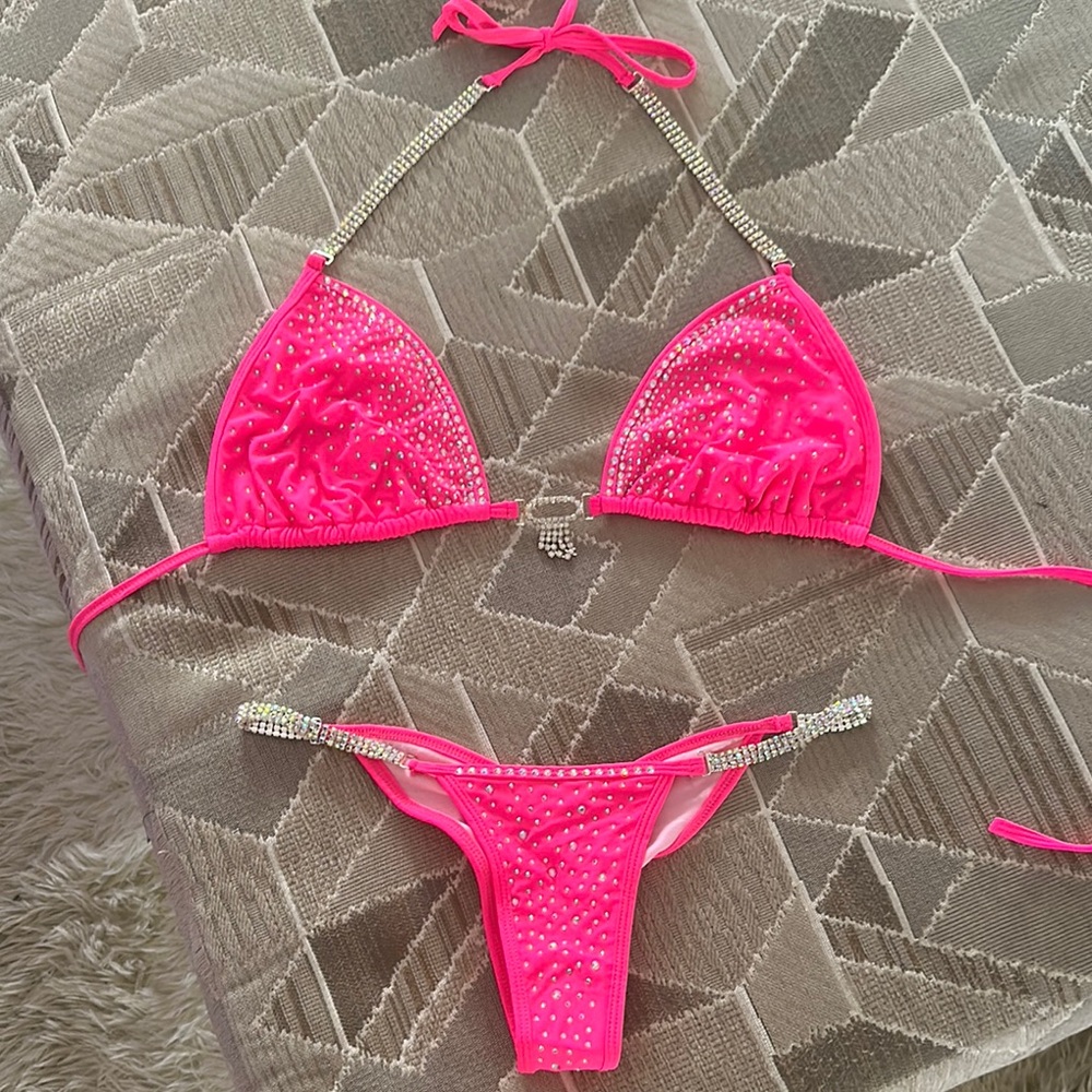 Pink Rhinestone Competiton Bikini Set